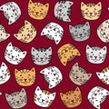 Kittens. Cute seamless pattern with pretty cats. Childish cartoon background for fabric, wrapping paper, textile, wallpaper etc.